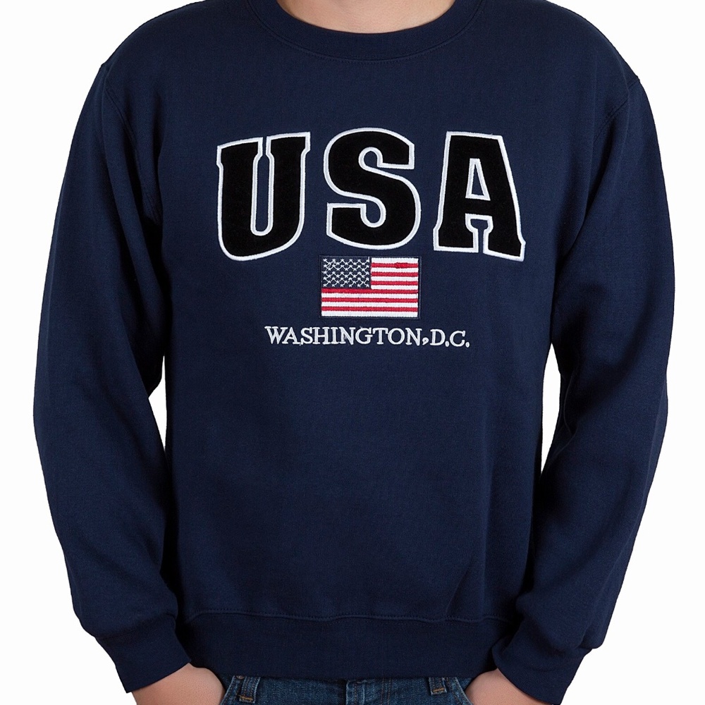 (UNISEX) USA Washington DC Embroidered Crewneck Sweatshirt navy